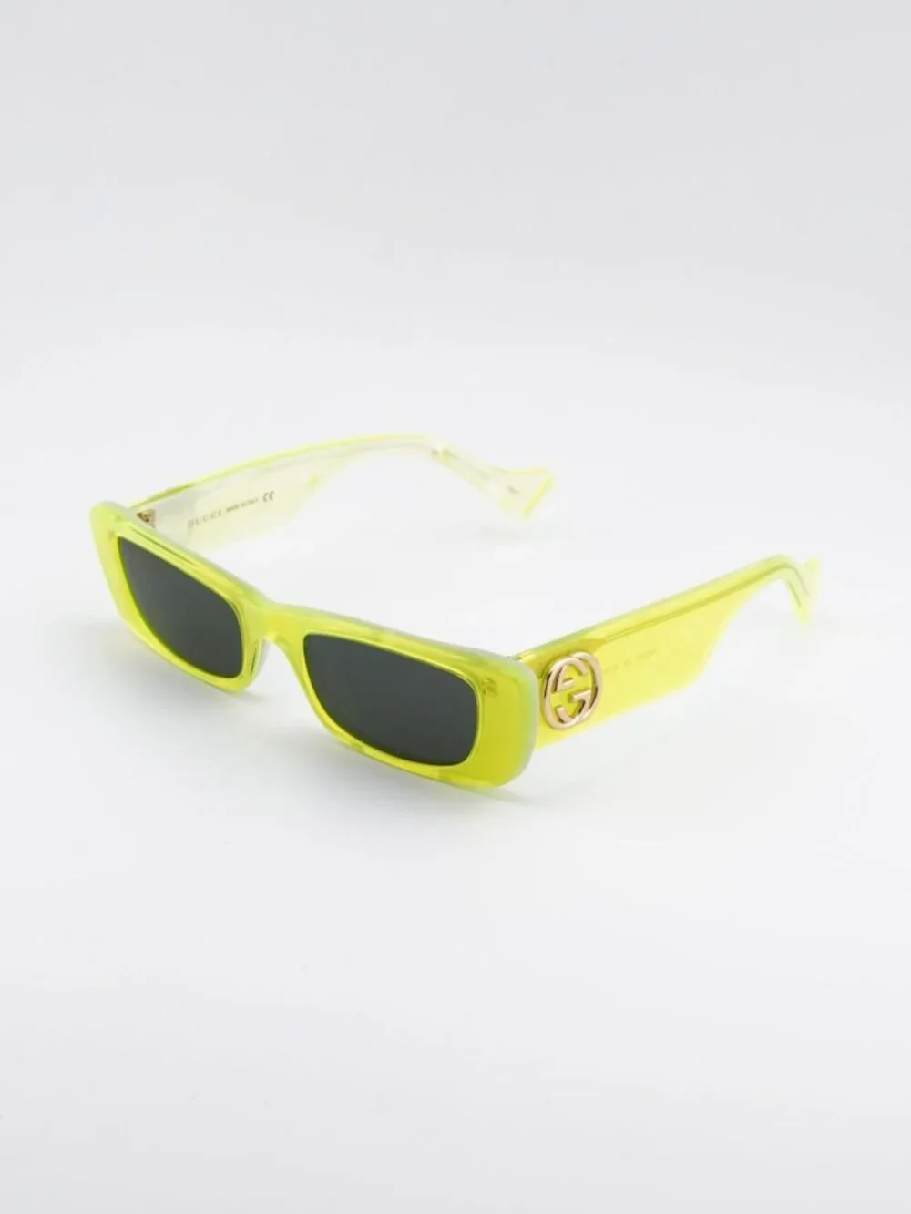 Gucci GG0516S 004 Sunglasses Yellow Rectangle Frame, Grey Lenses